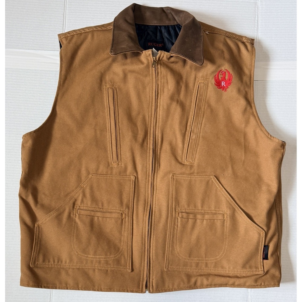 RUGER - Men's Vintage Quilt Lined Made USA Zip Canvas Conceal Carry Vest - 3XL